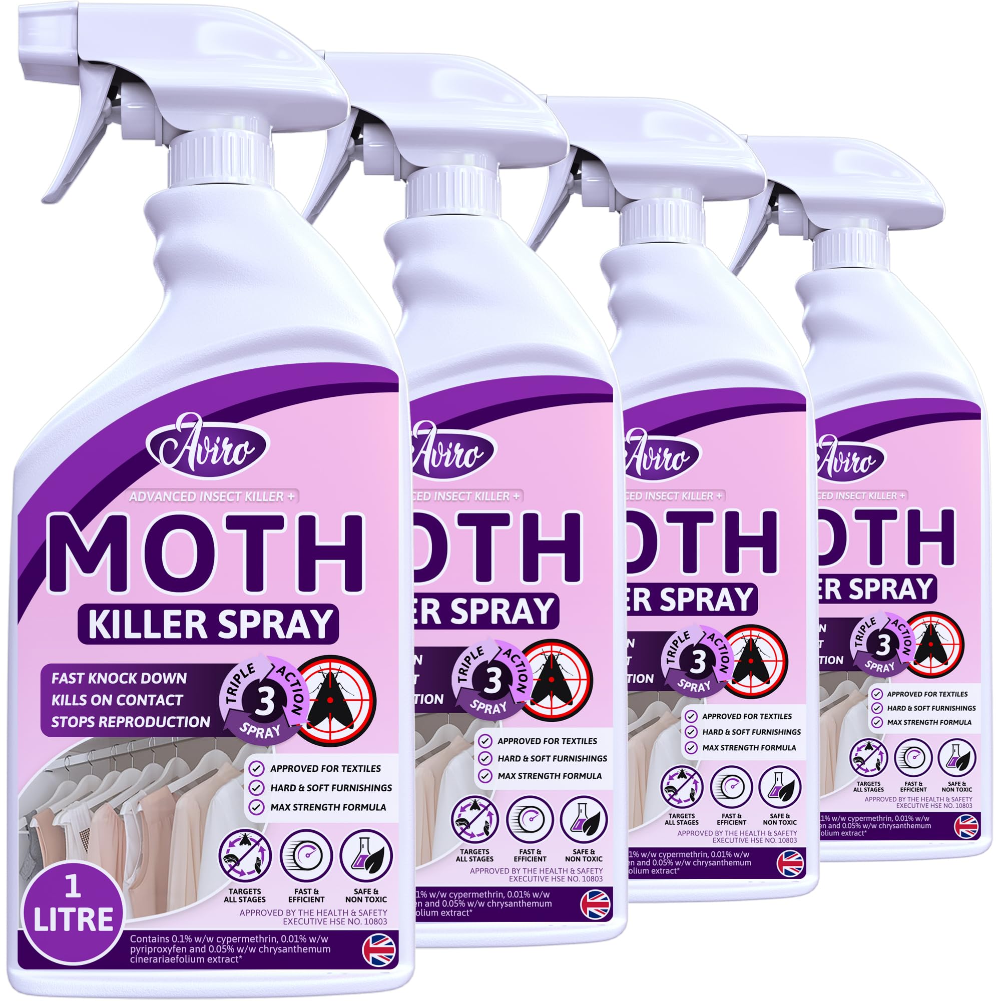 Moth Killer Spray - Fast Acting Moth Repellent For Wardrobes, Fabric & Surfaces. Professional Strength Carpet Moth Spray For Immediate Treatment & Ongoing Protection Against Clothes Moths
