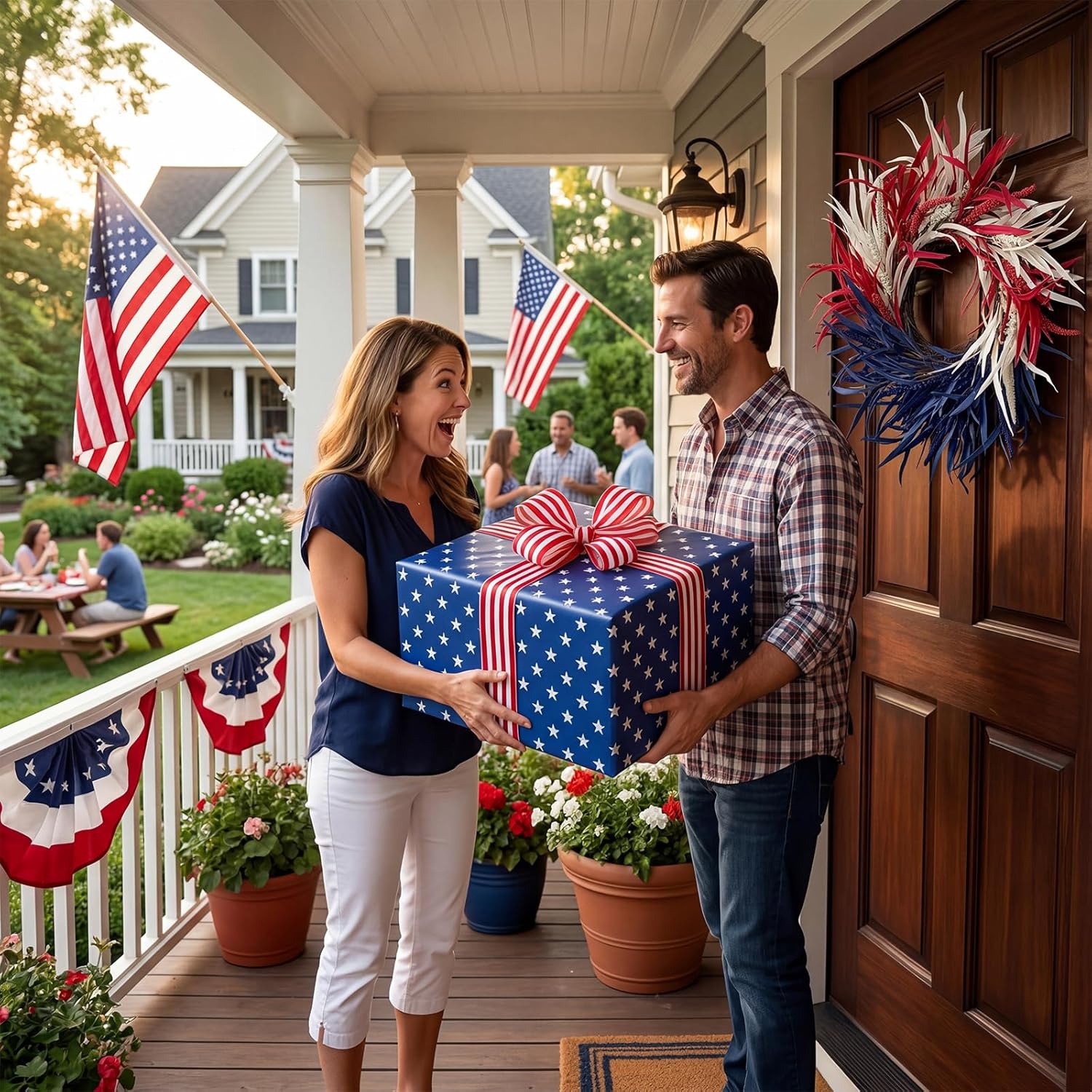 Huashen 26 Inch Patriotic Wreaths for Front Door, 4th of July Wreath Summer Wreath for Independence Day Memorial Day Veterans Day Labor Day Farmhouse Porch Window Door Decor