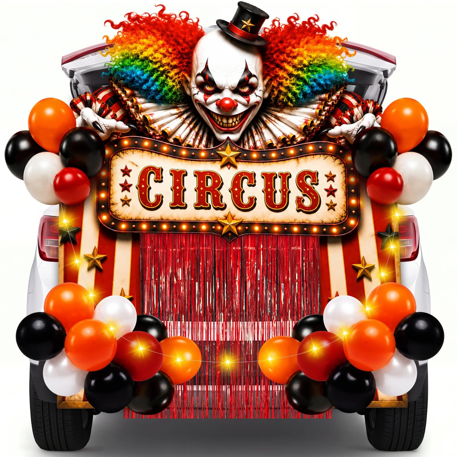Soulchen Kit di decorazioni per bagagliaio di Halloween, per SUV, decorazione per interni ed esterni, pianeti, casa infestata, garage, palloncini sul prato, casa, esterni (circo carnevale)