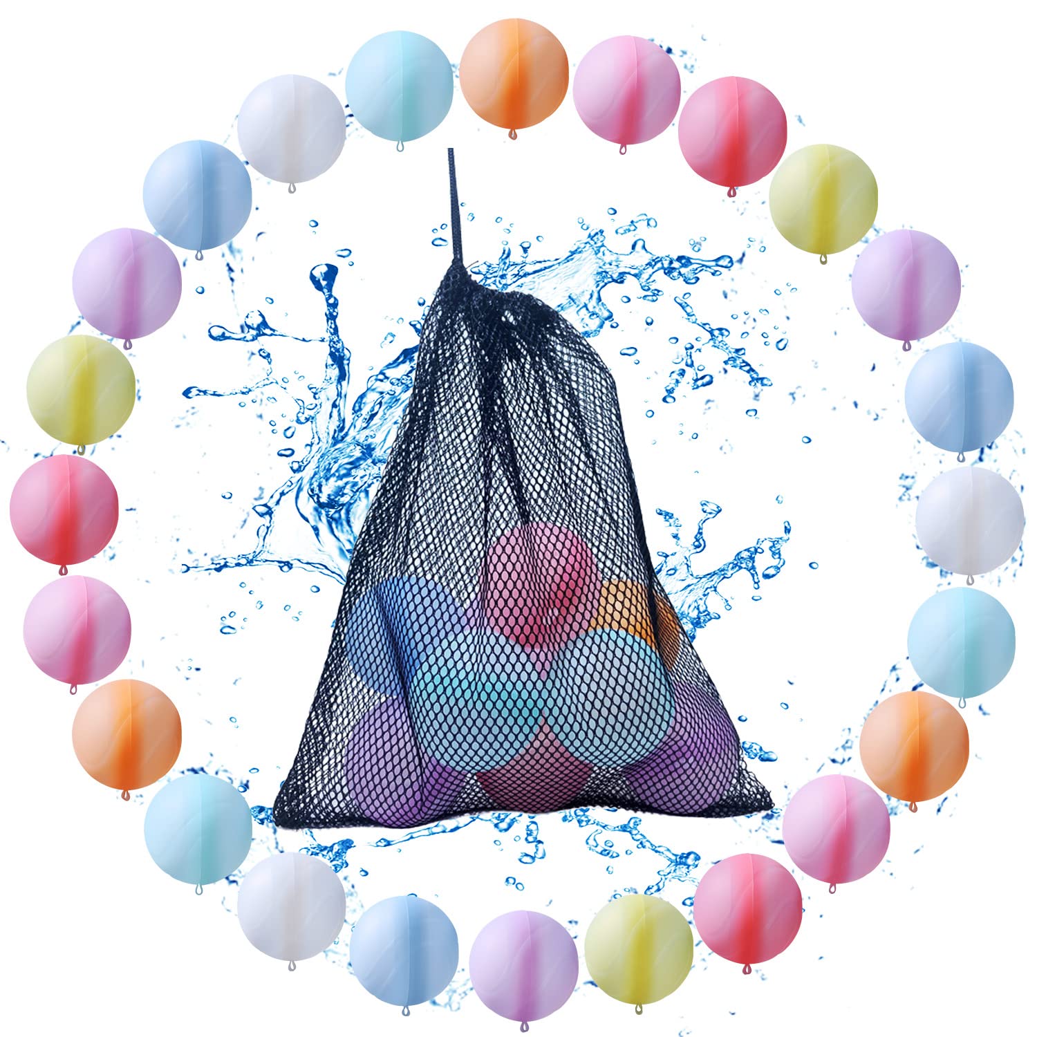 Reusable Water Balloons Water Balls Latex-Free Soft Silicone Water Splash Ball with Portable Mesh Bag Summer Outdoor Play Pool Party Backyard Fun