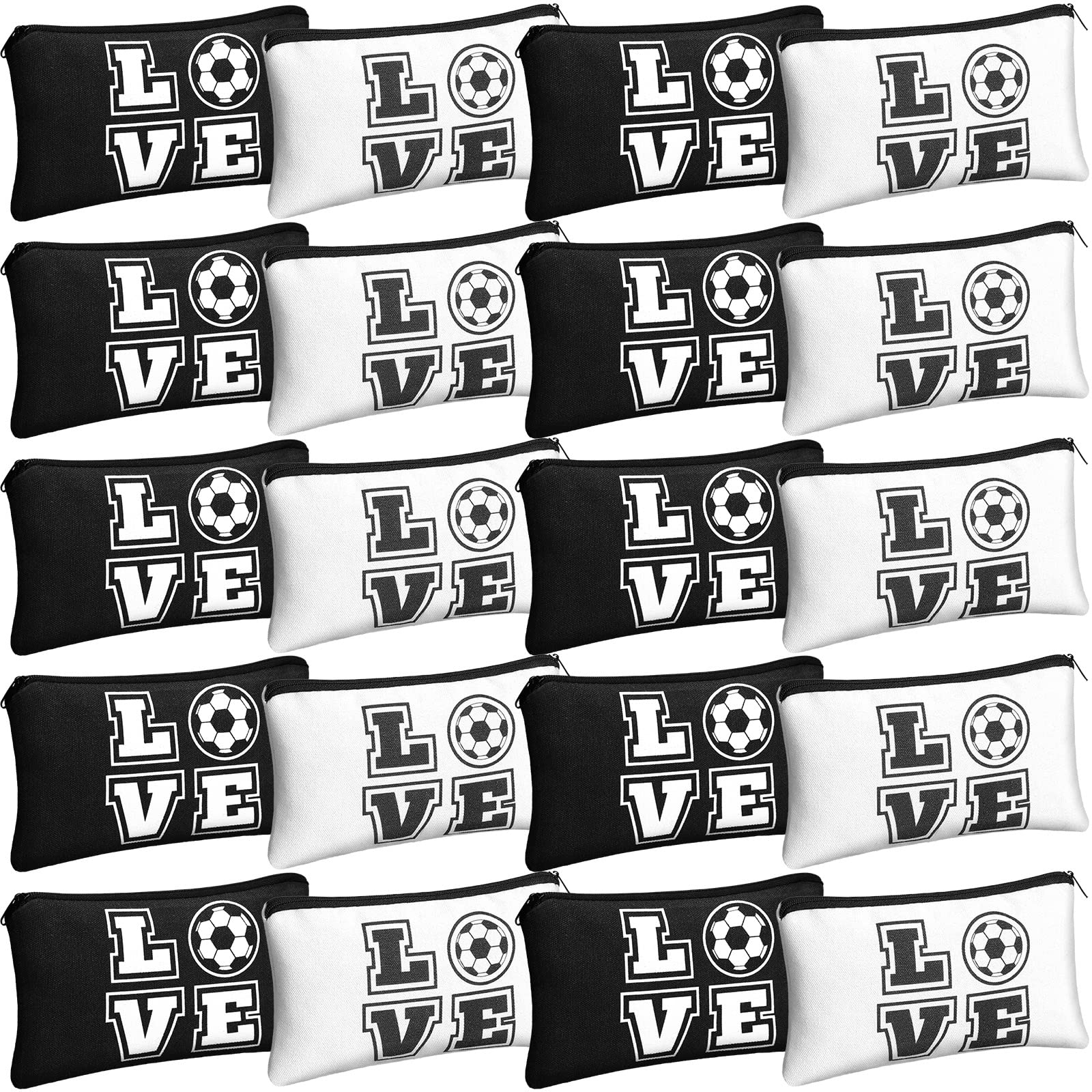 Amylove 20 Pieces Soccer Makeup Bag Gifts Soccer Cosmetic Travel Bag with Words Toiletry Zipper Pouch Portable for Women Football Lover Players Team