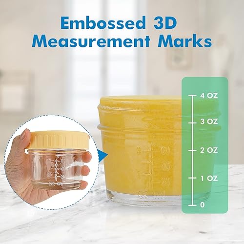 Miniatura 6 de WILLDAN Tarros de vidrio para almacenamiento de alimentos para bebés con tapas (4 onzas, juego de 24 unidades) para aperitivos, puré, recipientes