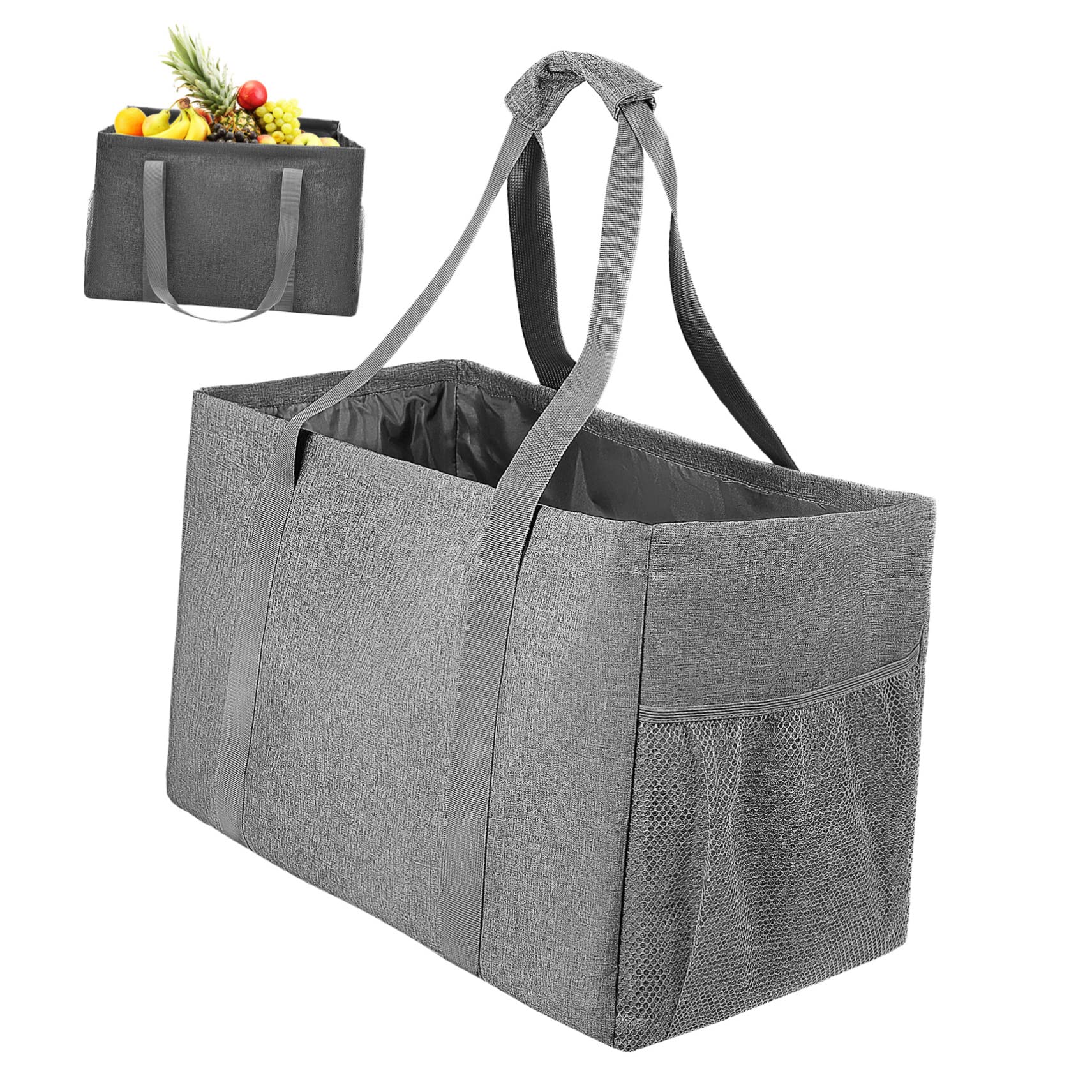 PRETYZOOM Große Einkaufstasche 35l Volumen Faltbare aus Baumwoll Canvas Verschließbar mit Reißverschluss mit Wasserabweisender Beschichtung für Einkaufen und Reisen