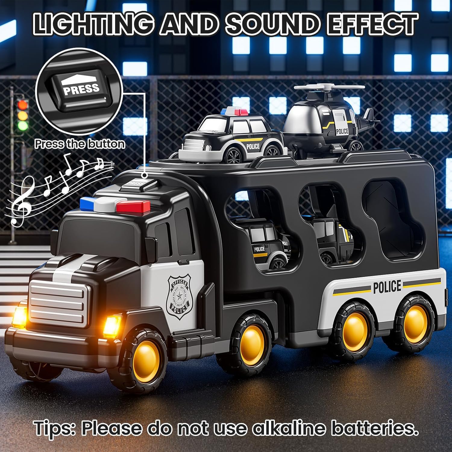 Mini Explorer 5 in 1 Police Trucks Boy Toys for 3-5 Year Old Toddlers - Toys for 3 4 5 6 7 Years Old Transport Vehicle Carrier Truck Sets Kids Boys & Girls 1