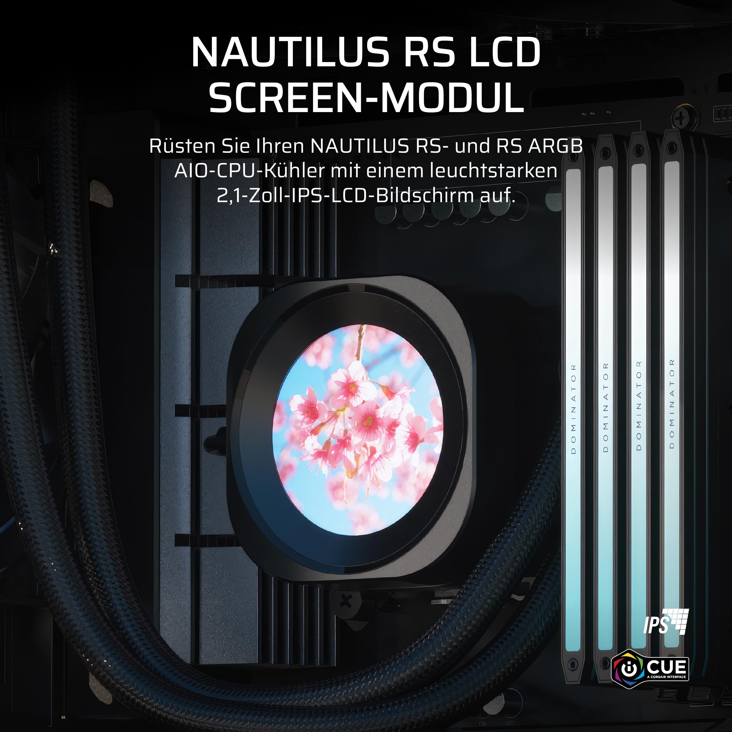 CORSAIR Nautilus RS LCD-Modul – Für Nautilus RS und Nautilus RS ARGB AIO CPU-Kühler – 2,1-Zoll-IPS-LCD-Bildschirm, Einfache Werkzeugfreie Installation – Schwarz