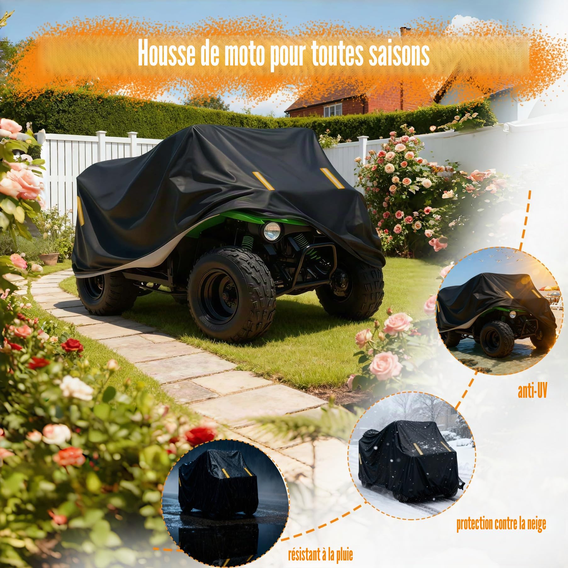 ATV Housse Quad pour CF Moto CForce 520L Bâche de Motos Exterieur Etanche丨Résistant aux déchirures aux Rayures au Vent avec Bandes Réfléchissantes-DS51