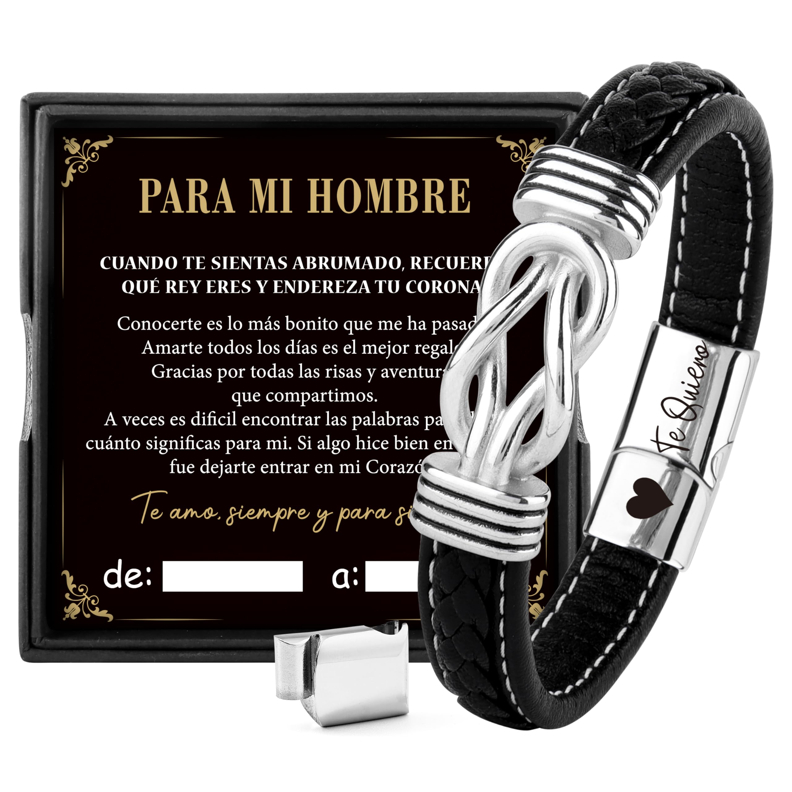 Rebundex Regalos Originales para Hombre Pulsera Cuero Collar Set Hombre Plata Regalo para Padres/Abuelo Navidad San Valentin Día del Padre