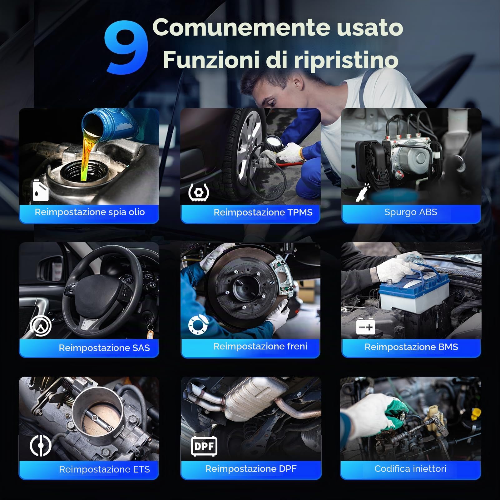 TOPDON Obd2 auto diagnostica ArtiDiag600S, 9 funzioni di servizio (reset dell'olio, BMS, ABS, SAS, EPB, DPF, TPMS...) e 4 diagnosi di sistema, aggiornamenti gratuiti a vita