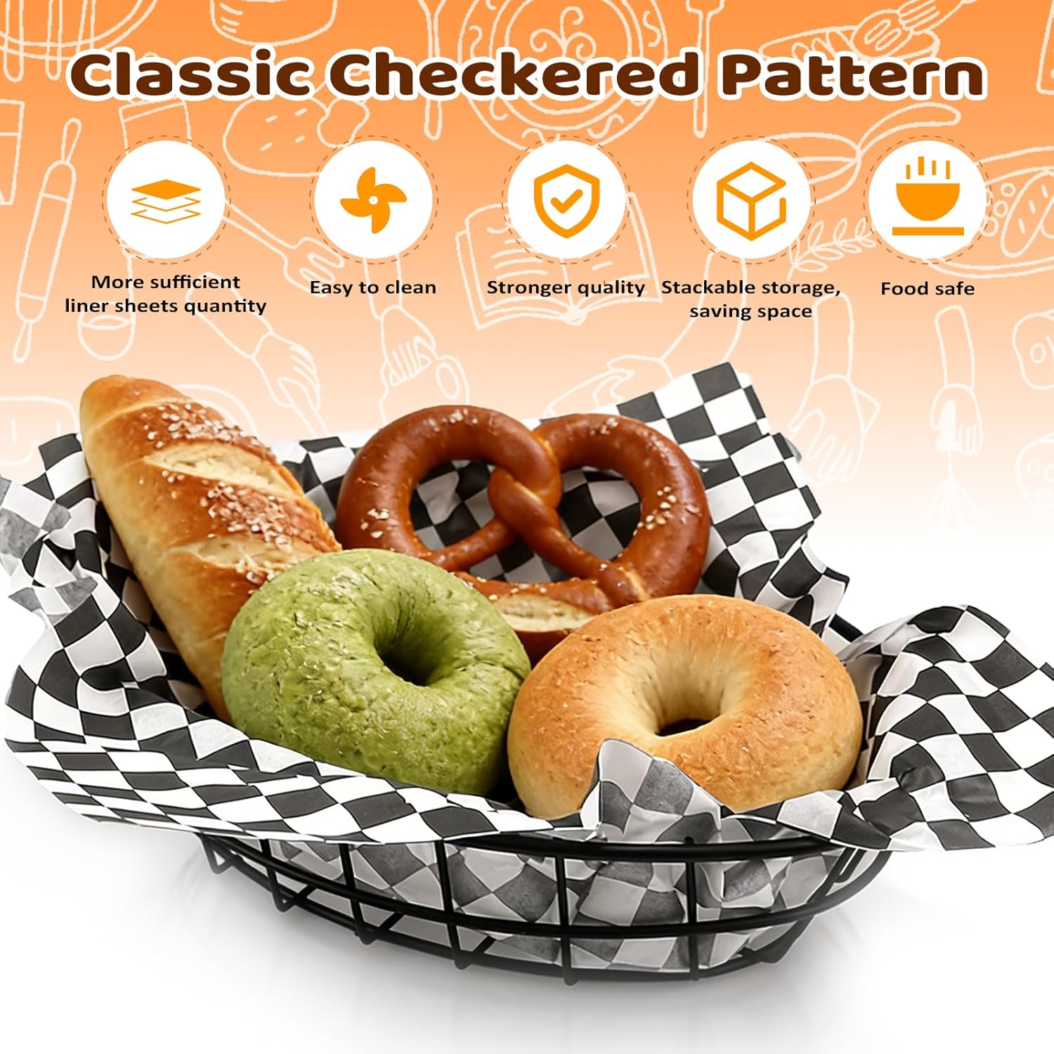 CNQLIS 12 Pcs Wire Bread Baskets with 100 Deli Wrapper Paper, 9.5x6.2x2.2 Inch Oval Metal Dinner Roll Baskets for Restaurants, BBQ, Picnics, Parties (Black)