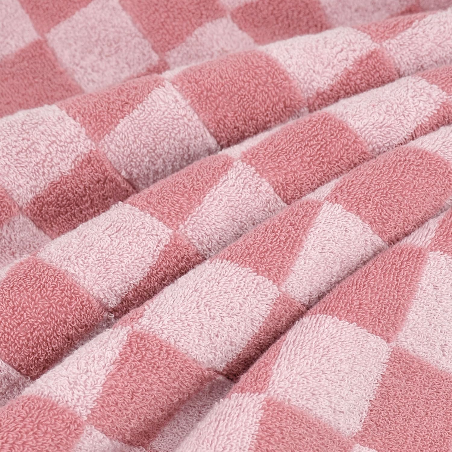 Jacquotha Lot de 2 Serviettes de Bain Douces en Coton à séchage Rapide pour Salle de Bain, Plage, Piscine (Carreaux Roses), Mignonnes et Amusantes pour Femmes, Filles, 69,9 x 140,7 cm