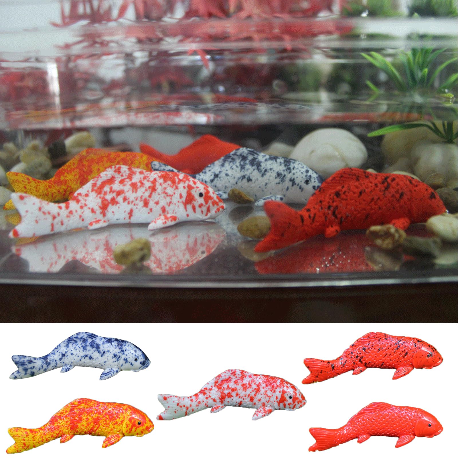 JVHLOV 5 Pieces Aquarium Decoration, Artificial Goldfish Floating Fish Decoration, Artificial Moving Fishes Floating Fishes - Image 3