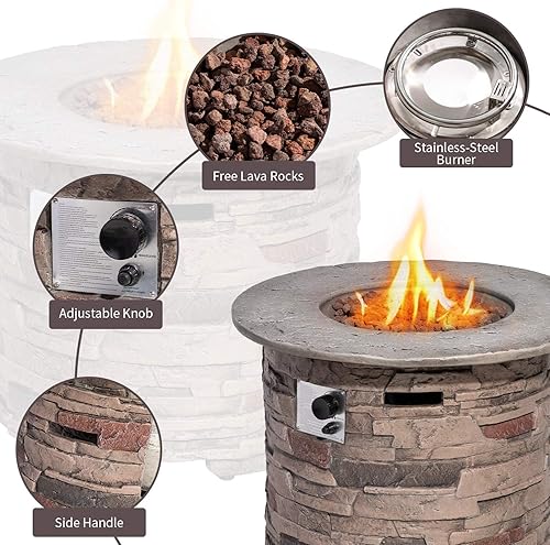Miniatura 3 de SUNBURY Columna redonda de propano para fogata al aire libre, columna de fuego de gas de 40,000 BTU para exteriores con rocas de lava, cubierta