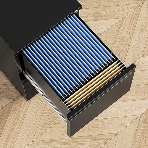 Miniatura 9 de INTERGREAT Archivador de 2 cajones, archivador de metal negro con cerradura, armario de almacenamiento estrecho con bloqueo con marco colgante