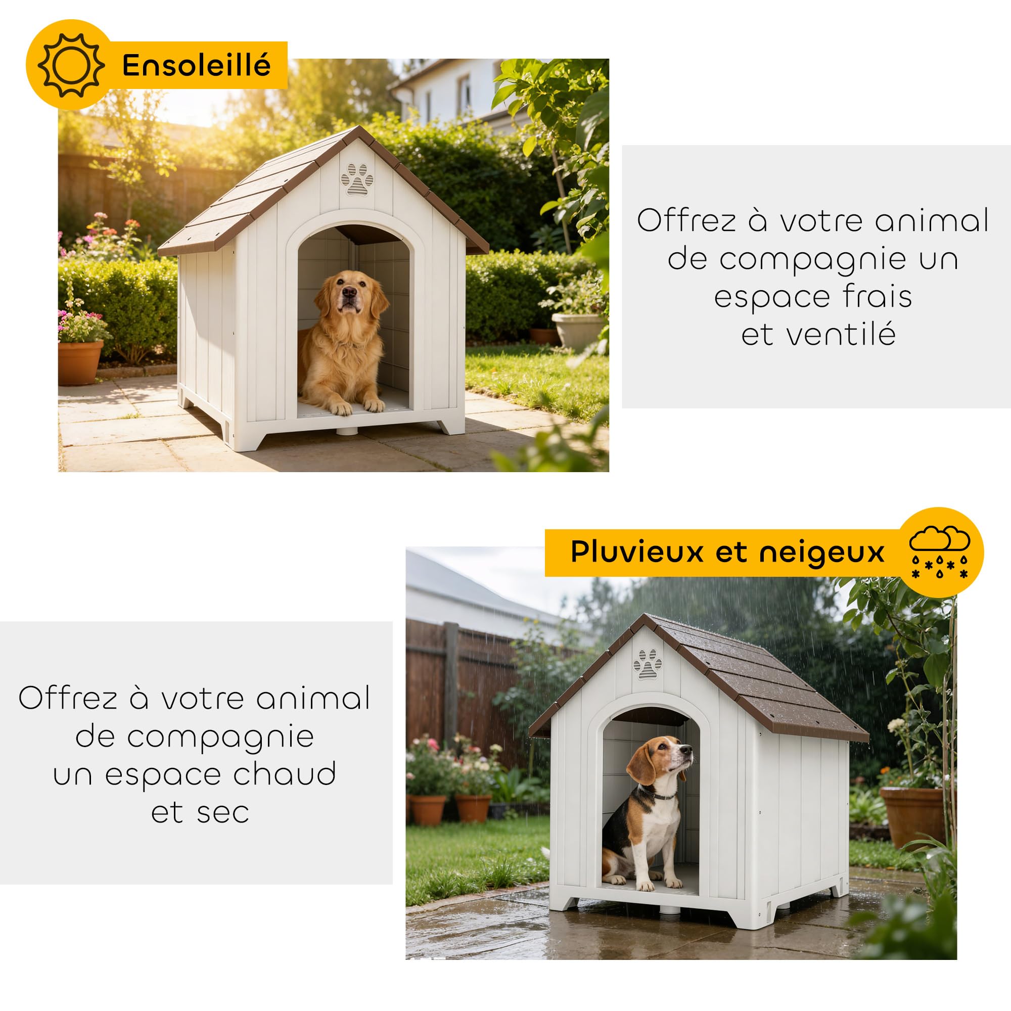 PawHut Niche pour Chien Extérieur Imperméable Plancher Surélevé Gris Clair