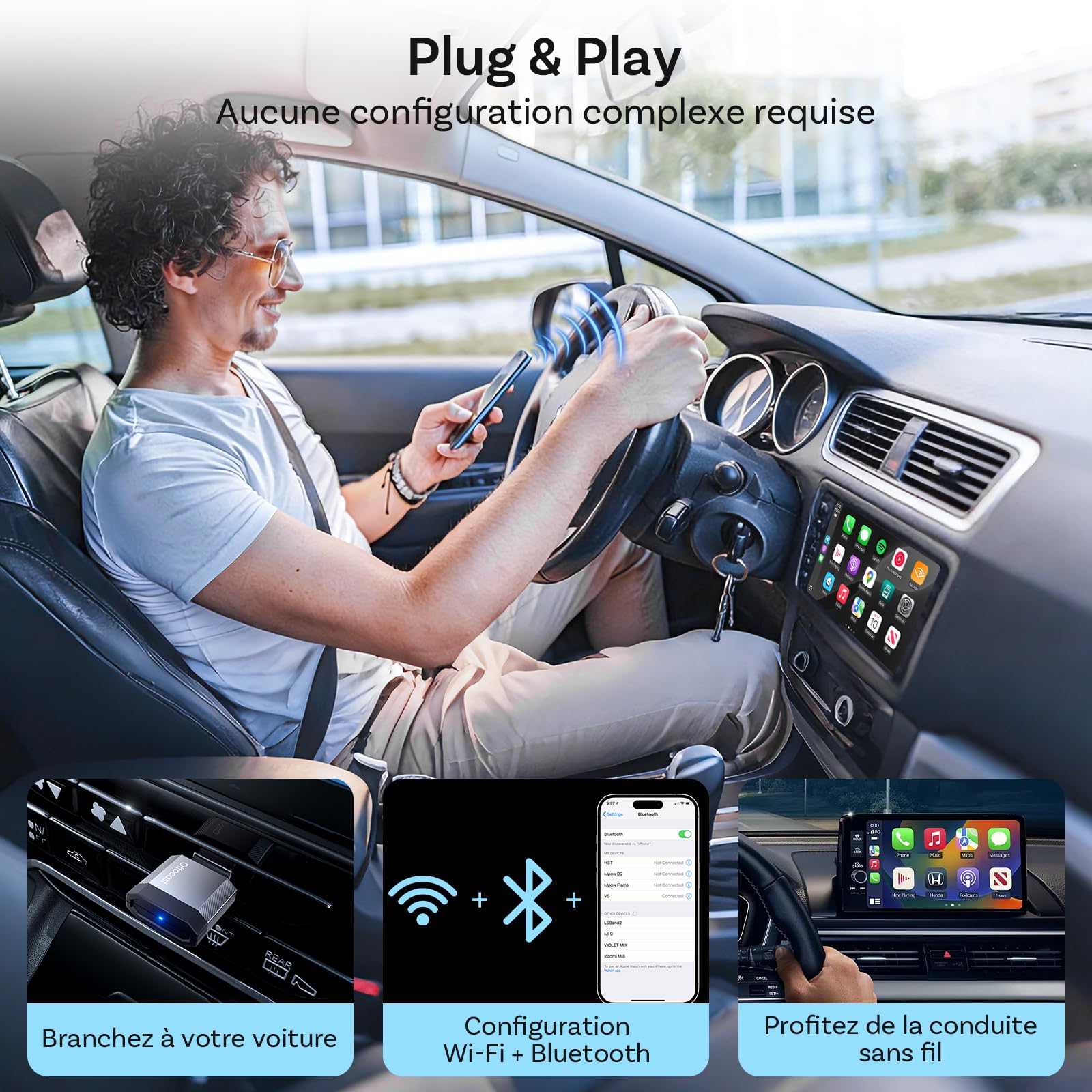 OTTOCAST Adaptateur CarPlay sans Fil et Android Auto 2 en 1, Mini Nova 2026 Adaptateur CarPlay Wireless, Compatible ChatGPT Gemini (iOS 26.3+), Plug & Play pour Voitures CarPlay/Android Auto Filaires