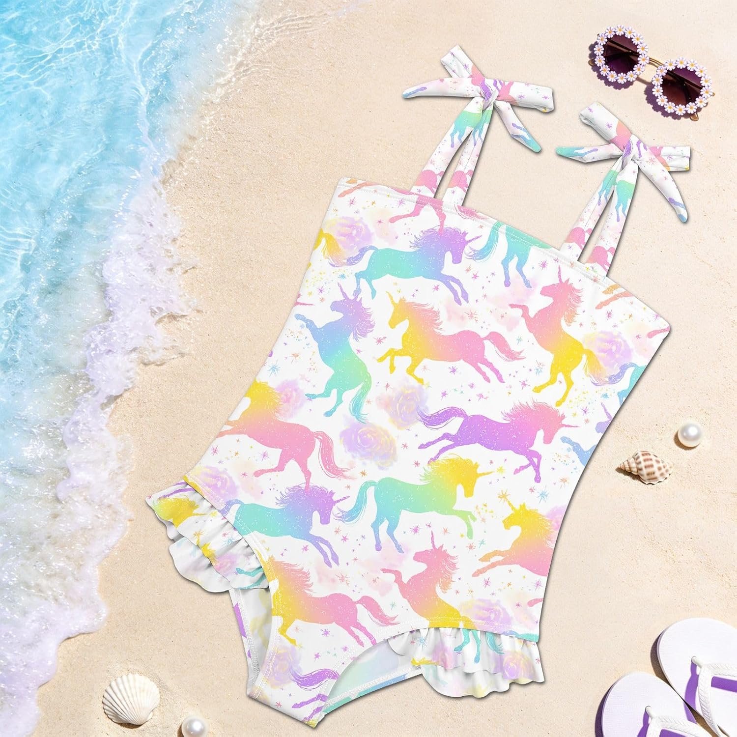 visesunny Toddler Girl Swimsuit Adjustable Strap Swimwear Colorful Unicorn Rose Bathing Suits for Girls 18M-6Y