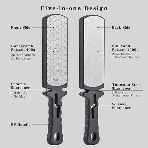 Miniatura 6 de Juego de 6 cuchillos japoneses con placa de afilado de diamante y tira magnética de bambú, mango octogonal de madera maciza, juego de cuchillos de