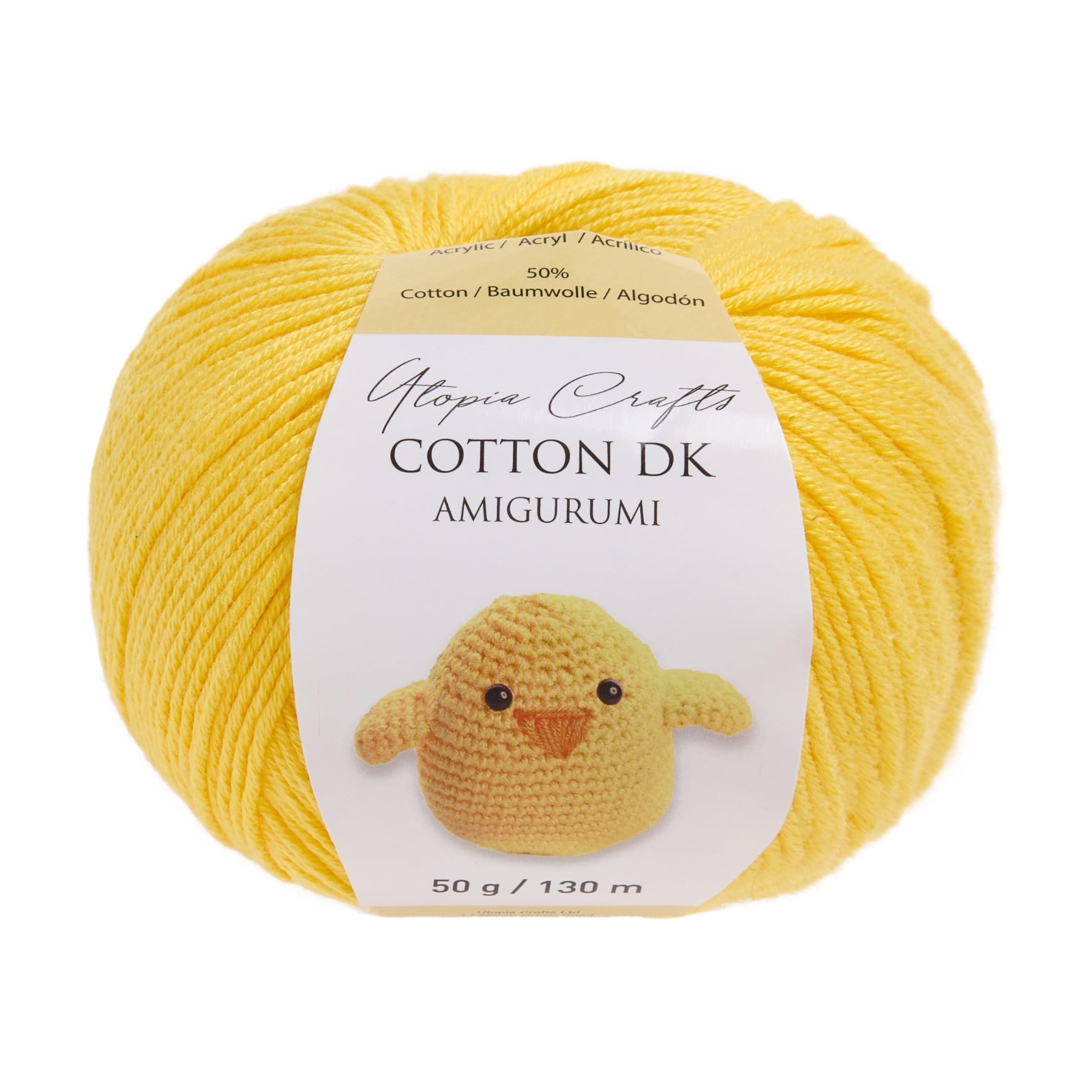 Utopia Crafts Amigurumi Cotton DK Yarn for Crochet and Knitting 50% Cotton, 50% Acrylic Blended, 50g (Yellow)