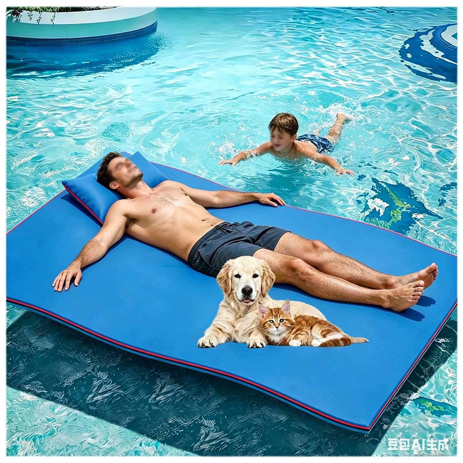 Grande Tappetino Galleggiante, Tappetino Galleggiante in Schiuma XPE a 3 Strati Resistente agli Strappi per Lago, Piscina, Fiume, Oceano, Barca,Blu,500x180x 3.3cm