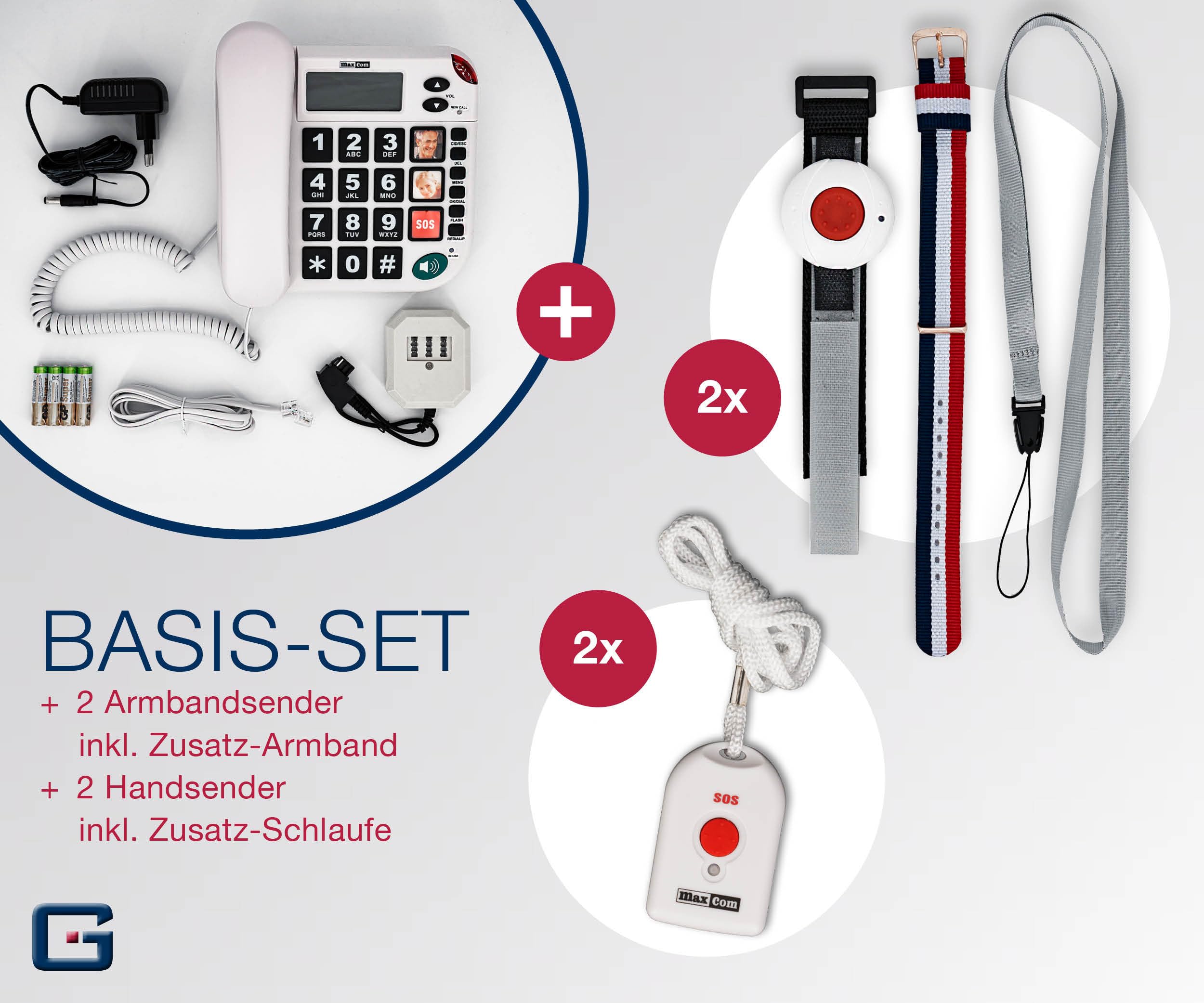 G-TELWARE®PRO ()(wereldprimeur) Stilte SOS-technologie senioren telefoon Noodoproep 2024s/ SOSParam.einstellb. - 5 Handsender mit Schlaufe, Satingrau, PRO