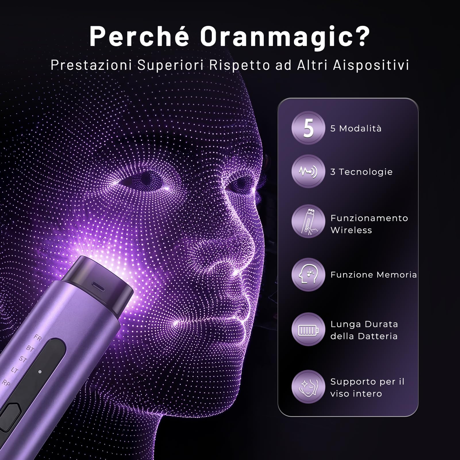 Radiofrequenza Viso Professionale, Microcorrente Massaggiatore Viso, Dispositivo Elettrico di Bellezza Antirughe, Antietà, Anti-Acne, Lifting e Rassodante per Viso e Collo (Viola)