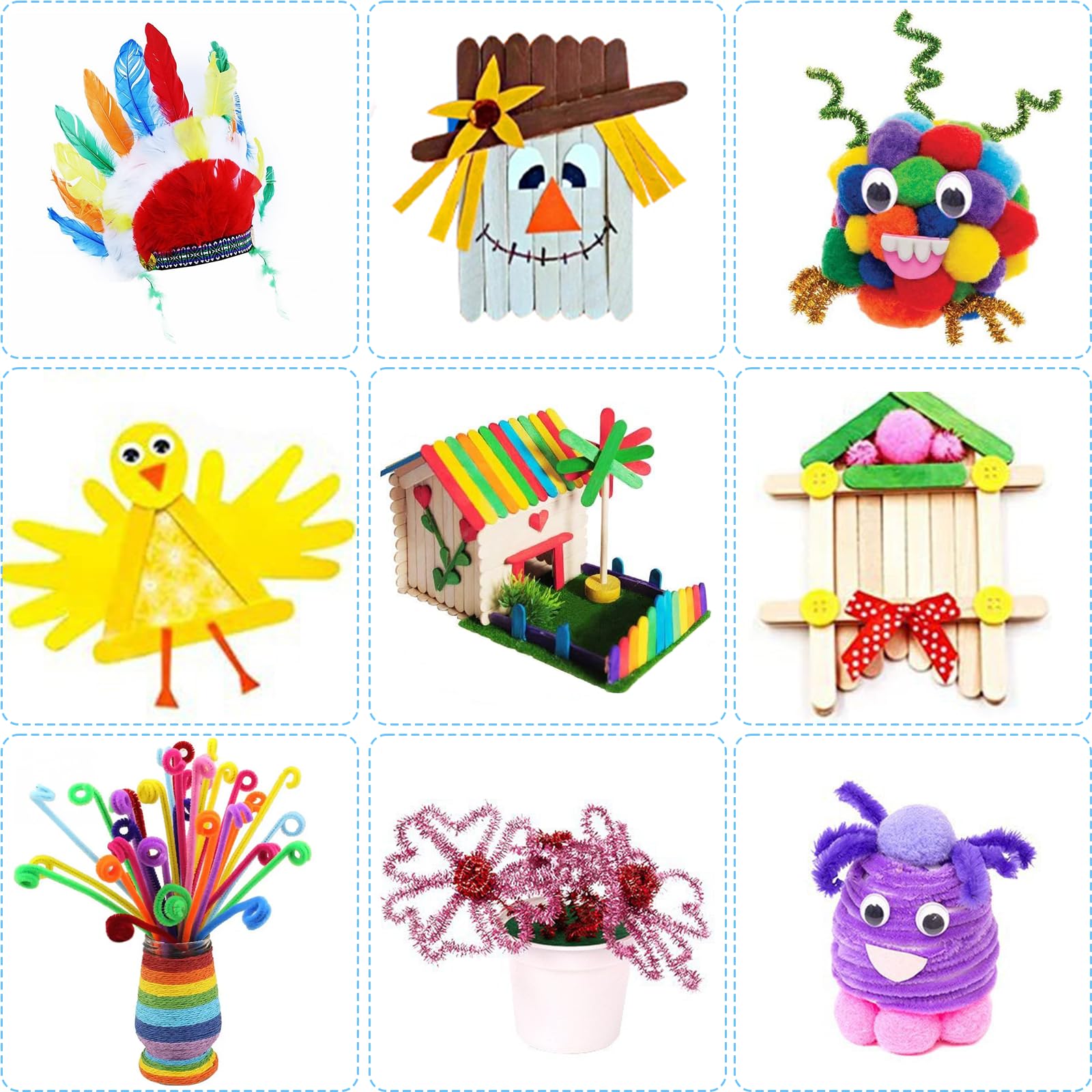 Carehabi Mallette de bricolage pour enfants, 1800 pièces, kit de bricolage pour enfants, accessoires de bricolage, scrapbooking, cure-pipes, pompons, plumes, perles, yeux mobiles, paillettes