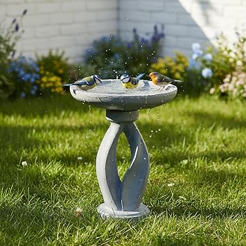 SKYFIRE 21.85 Inch Tall Pedestal Bird Bath, Fibre Reinforced Concrete Birdbath with Twisted Base, Weather Resistant & Durable Bird Bath for Garden Patio Lawn Backyard, Gray