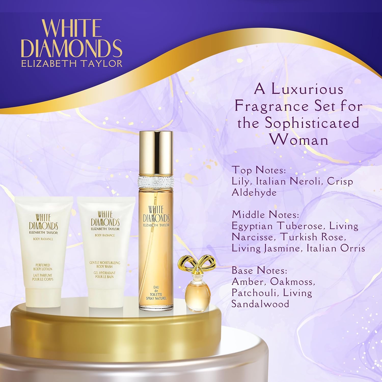 Elizabeth Taylor White Diamonds Perfume for Women EDT 4 Piece Gift Set 1.7 Ounce - Image 6