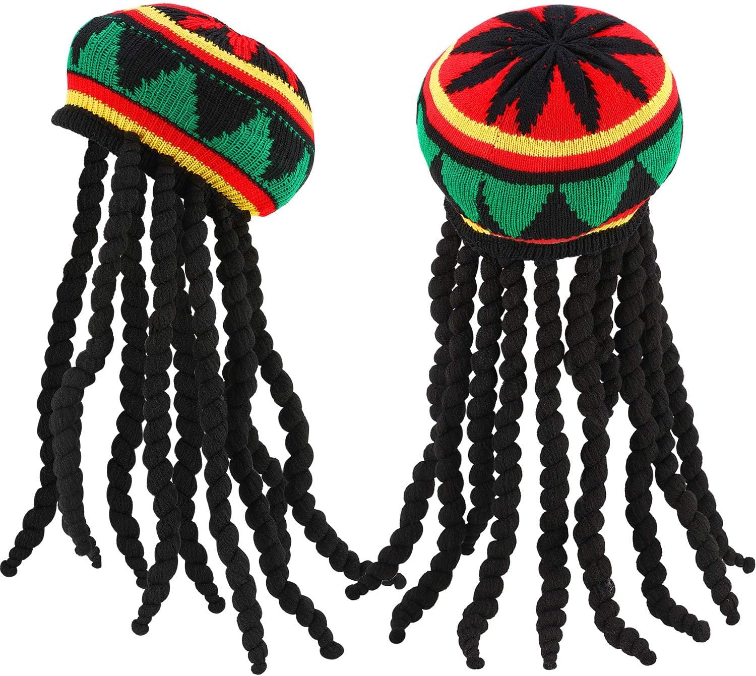 TERRIFI 2 Pack Rasta Hat with Black Dreadlocks Wig Rasta Wig Cap, Suitable for Party Supplies Cosplay Costume Acessories(17.3 inch)