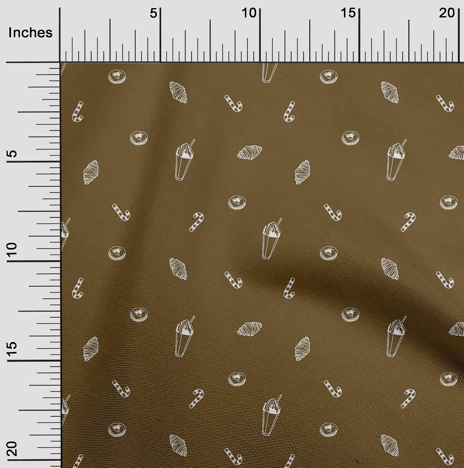 oneOone Viscose Chiffon Brown Fabric Food Dessert Sewing Fabric By The Yard Printed DIY Clothing Sewing Supplies 42 Inch Wide