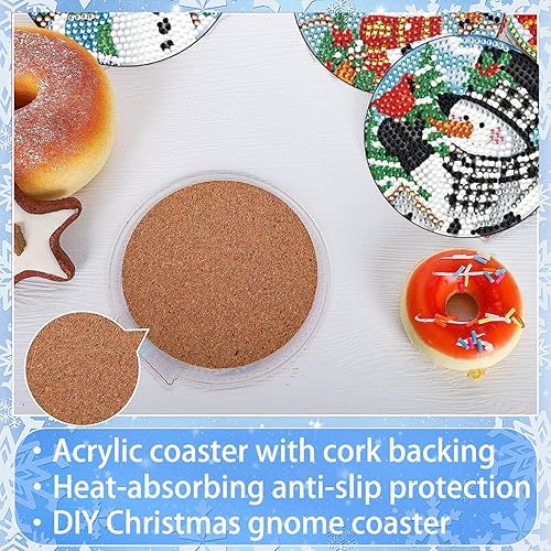 Miniatura 5 de Juego de 6 posavasos de pintura de diamantes de Navidad con soporte, juego de posavasos de pintura de diamante de muñeco de nieve, posavasos de