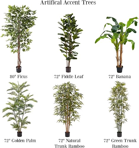 Miniatura 6 de Ficus - Árbol artificial de seda sintética en maceta de 80 pulgadas con hojas de aspecto natural para decoración de oficina o hogar, plantas de