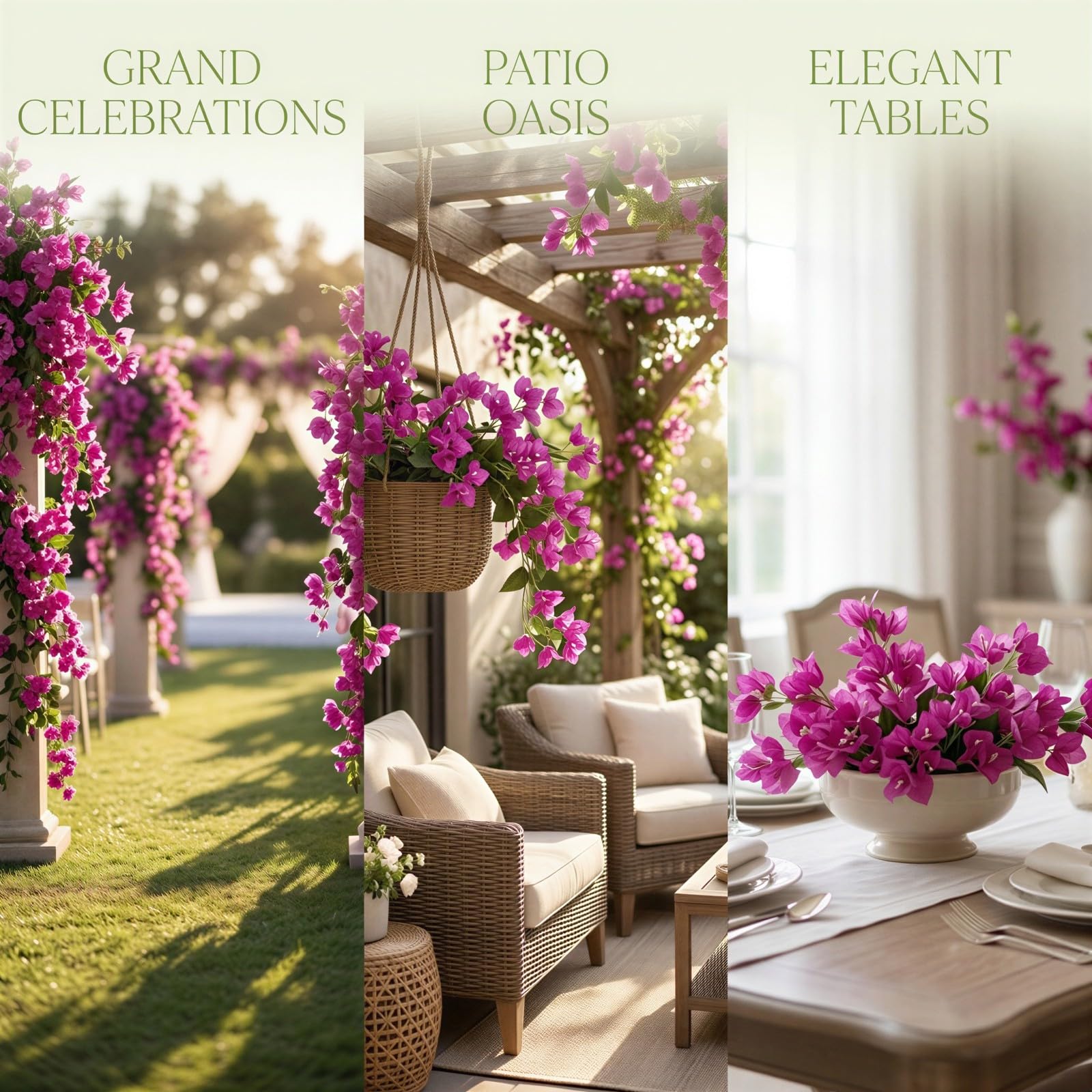 12 STK. 80 cm Bougainvillea-Kunstblumen, Seidenzweige mit grünen Blättern, realistische lila Hänge­ranken für Hochzeitsdeko, Heim, Garten, Hintergrundwand und Raumdeko