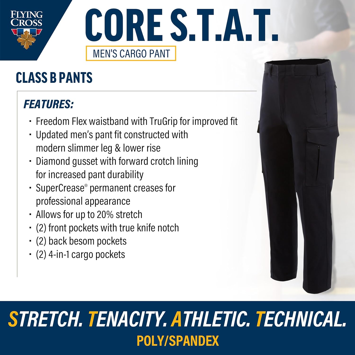Flying Cross CORE Flex Class B Men’s Cargo Pants - 360° Stretch, Diamond Gusset, Slimmer Leg, Low Rise Law Enforcement Pants