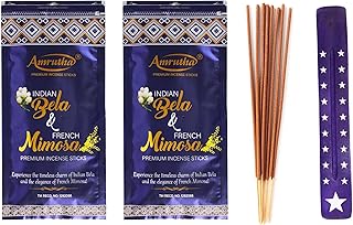 Indian Jasmine & French Mimosa Incense Sticks Floral Aroma for Relaxation, Stress Relief, Meditation, Positivity and Yoga with 1 Assorted Incense Stick Holder - 160-170 Stick, 110x2 gram, Hashcart®