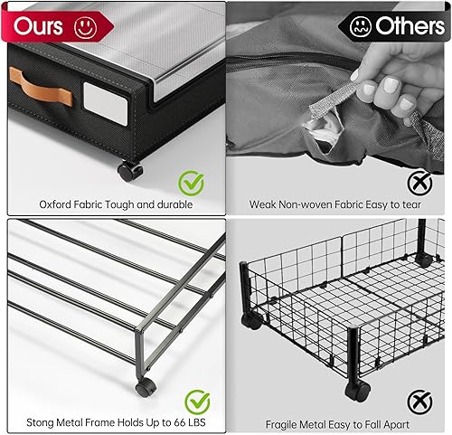 Miniatura 4 de Yecaye Almacenamiento bajo la cama de 60L con ruedas, paquete de 2 contenedores de almacenamiento bajo la cama, almacenamiento de zapatos bajo