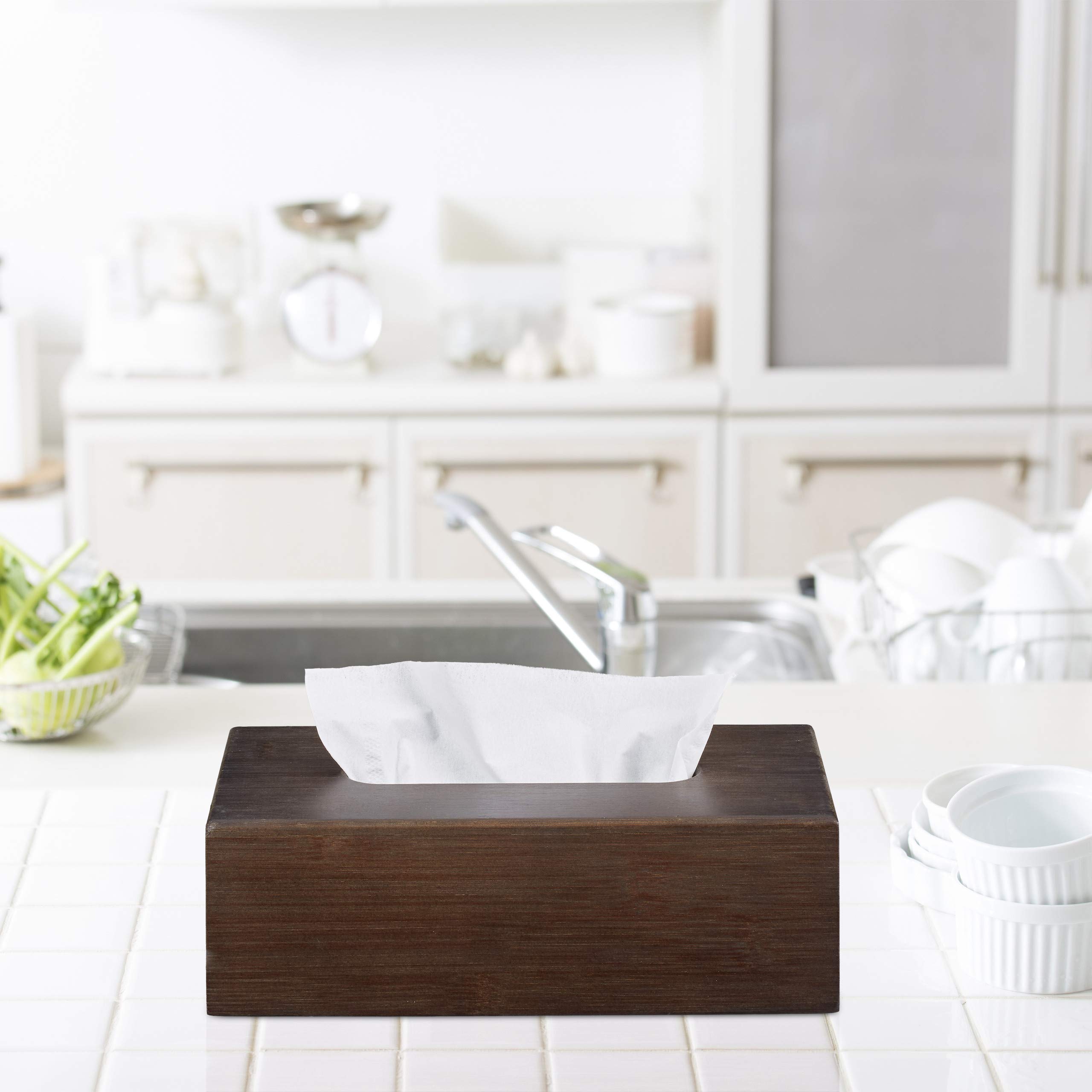 Relaxdays 2X Boîtes à mouchoirs, Distributeur de lingettes Salle de Bains, Cuisine, Bois Bambou, HLP 7,5x24x12cm, Brun foncé
