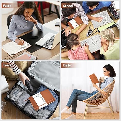 Miniatura 7 de Cuaderno rayado para mujeres y hombres, 200 páginas A5 de tapa dura de cuero de 5.7" x 8.3", cuadernos A5 con rayas universitarias con papel grueso