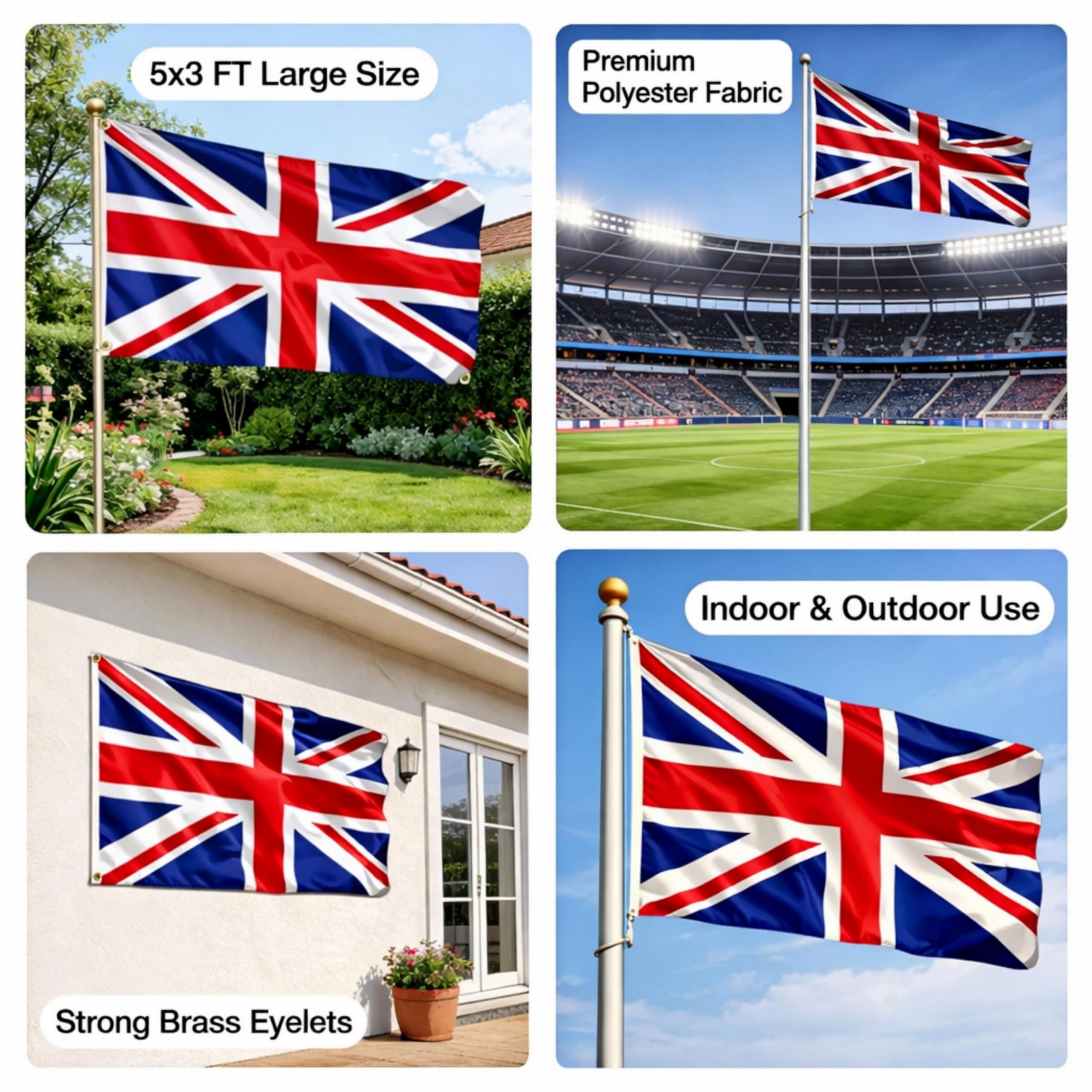 SHATCHI Large 5x3FT Union Jack Flag Britain National Flag New King Charles III Coronation Celebration Garden British Street Party Pub Outdoor Decorations, Red/Blue/White — view 10