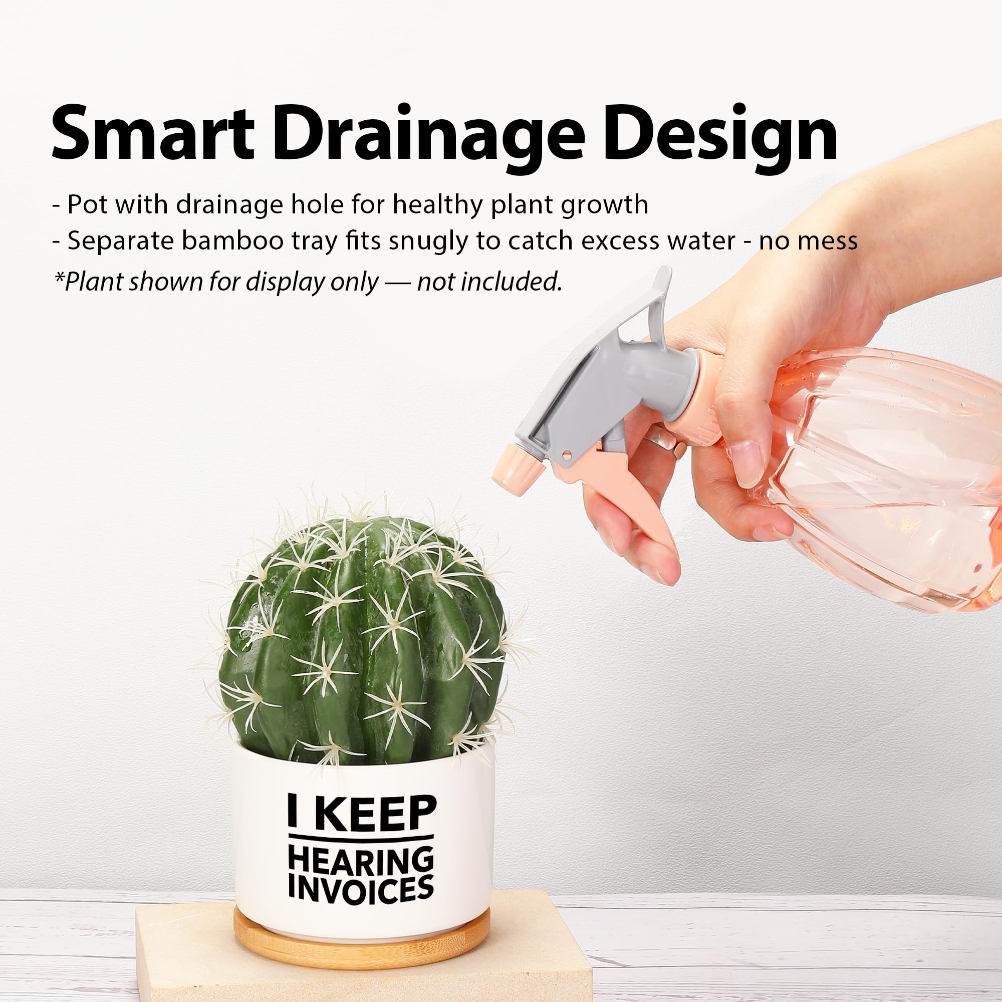 I Keep Hearing Invoices Accountant Gifts for Accounting Student Graduation Gifts CPA Bookkeeper Ceramic Succulent Plant Pot with Bamboo Tray Round Home Office Decor 3.5 Inch White (No Plants)