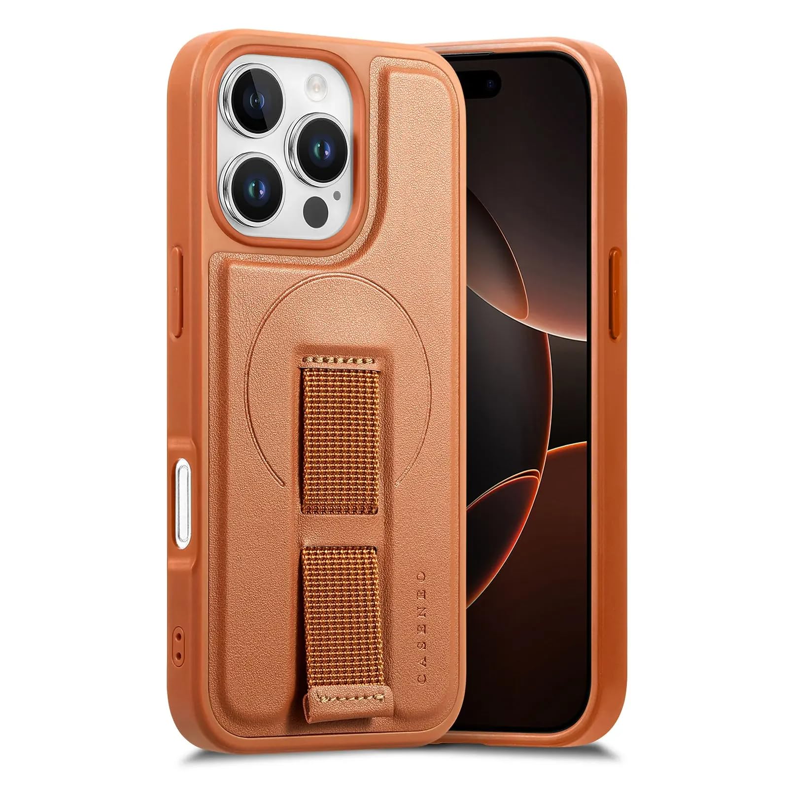 Coque de protection iPhone 16 Pro Max marron en cuir magnétique - 8