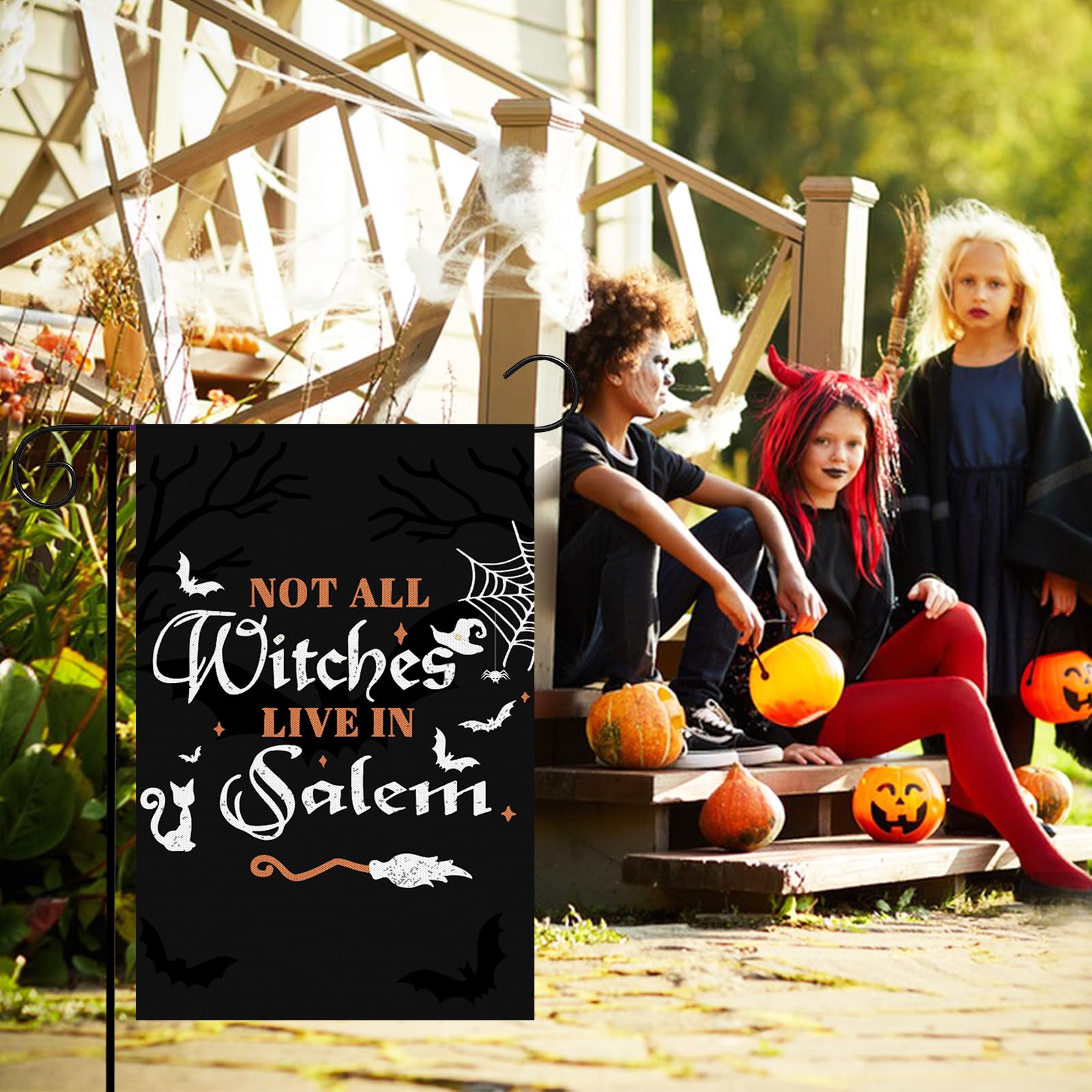 Rustikale Halloween-Flagge 'Nicht Alle Hexen Leben In Salem' - 30,5x45,7 Cm, Jute, Doppelseitig