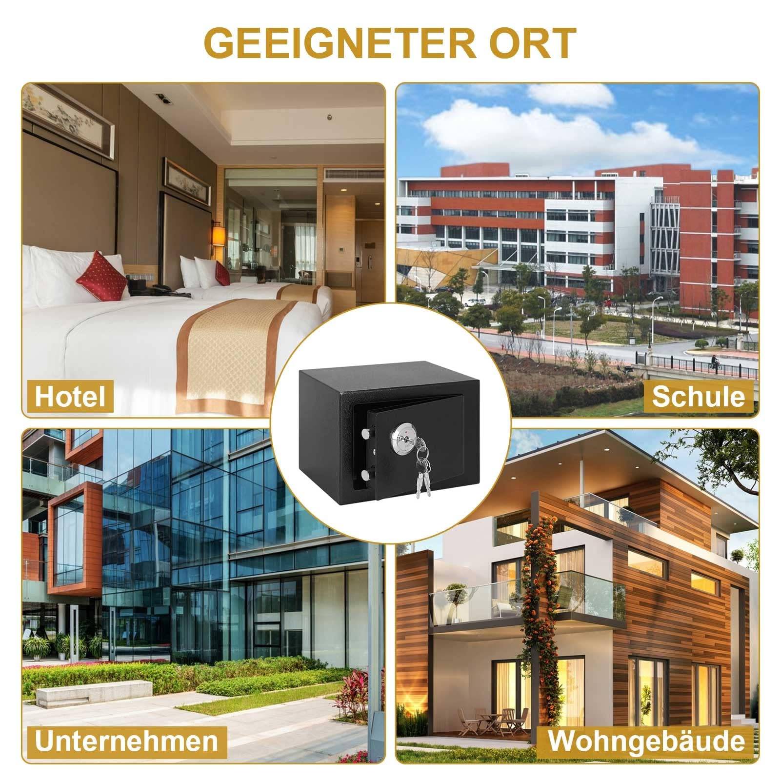6,4L Feuer- und Wasserdichter Möbeltresor – Sicherheitsstufe mit Doppelbartschloss, Stabiler Stahl-Safe in Schwarz – Ideal als Dokumententresor oder Wand-Safe für Zuhause & Büro