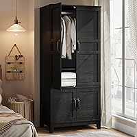 GarveeHome 72" Black 4-Door Armoire Wardrobe with Adjustable Shelves & Hanging Rod - Freestanding Tall Wooden Bedroom Closet Cabinet