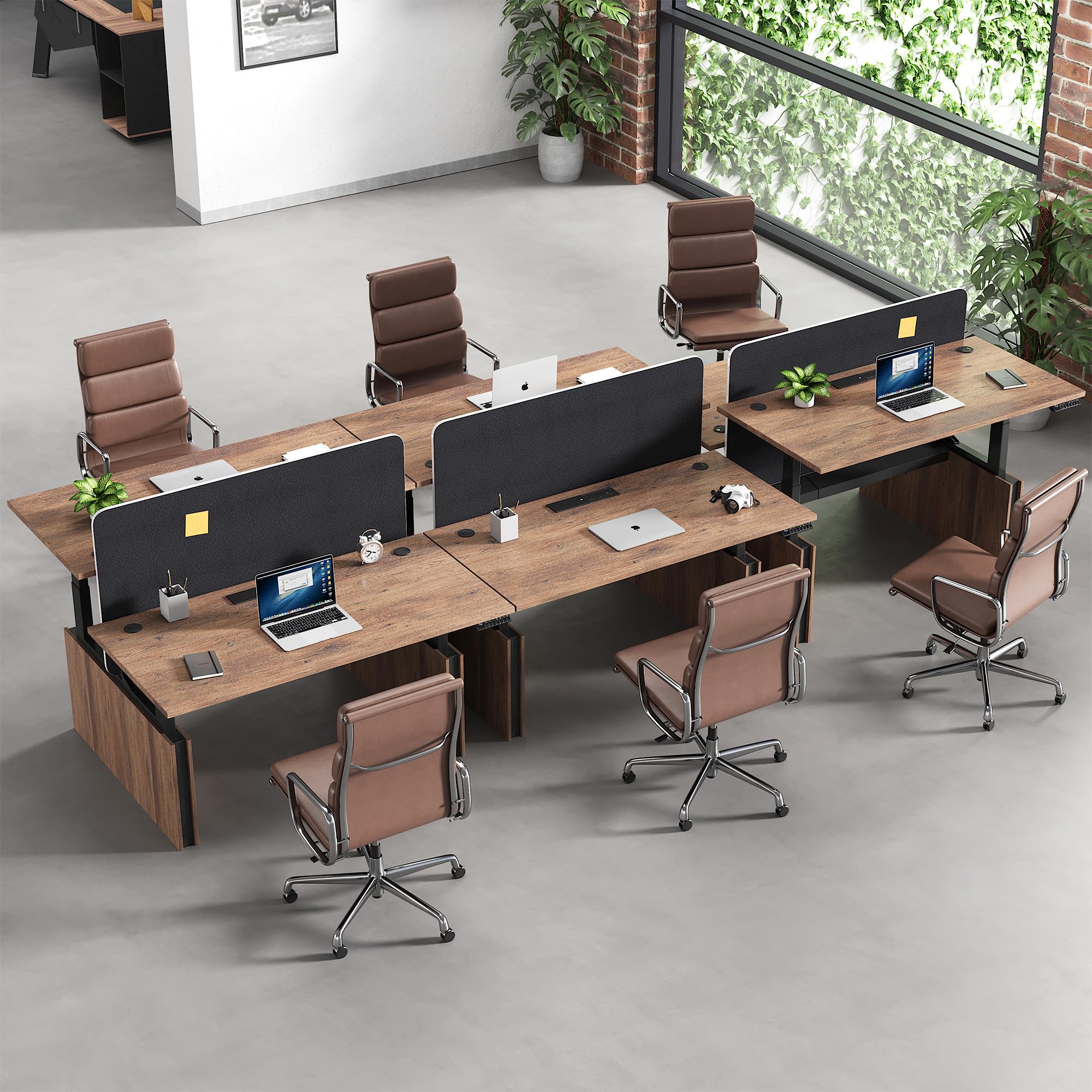 SAINTCY Two-Person Standing Office Desk with Built-in USB Outlet Double Adjustable Computer Cubicle Desk Staff Workstation with Privacy