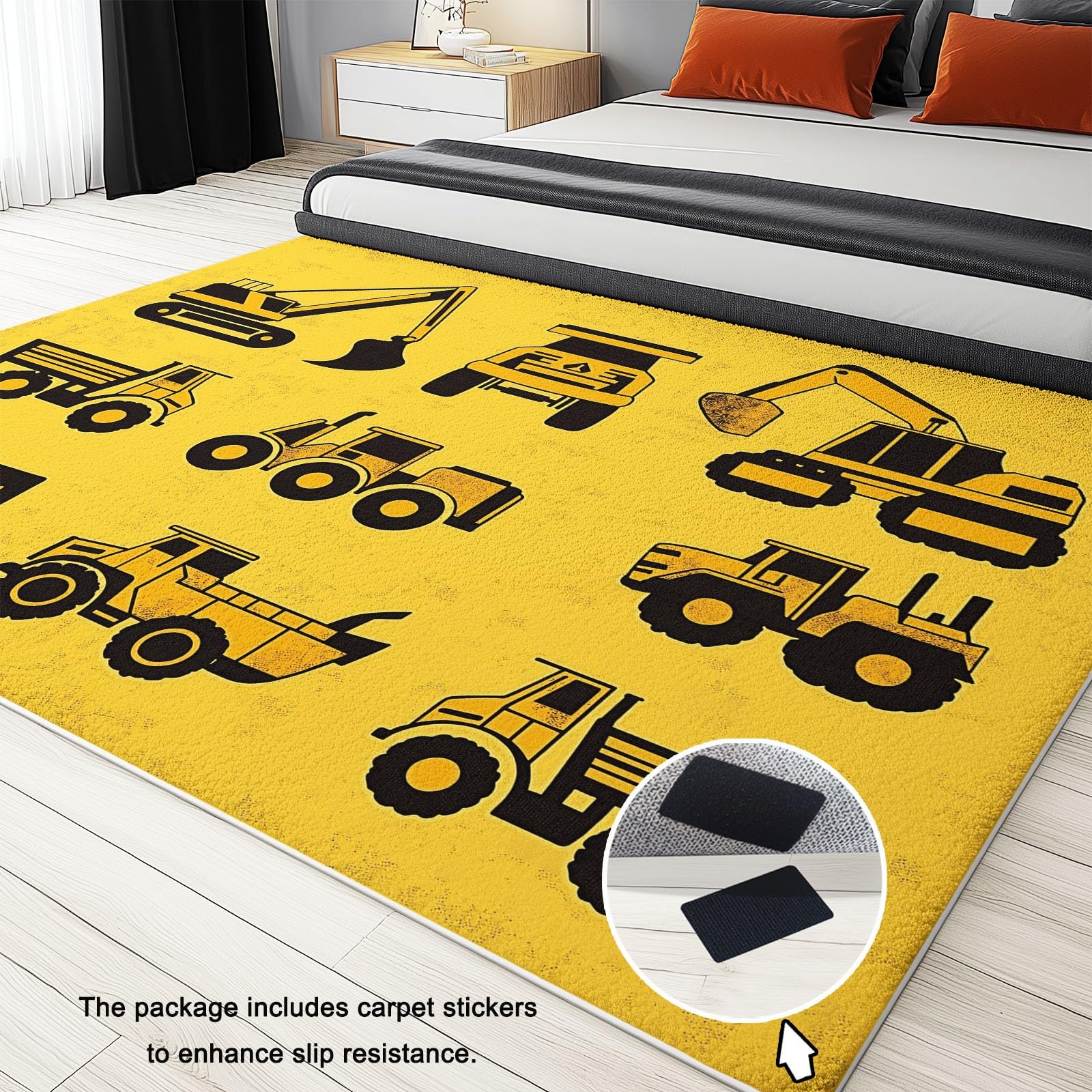 Generico Veicoli Da Costruzione Dei Cartoni Animati Tappeto Salotto Moderno Flanella Stampa 3D Tappeti Camera Da Letto Rug Cucina Antiscivolo Lavabile Per Tappeto Cameretta 120 x 180 cm