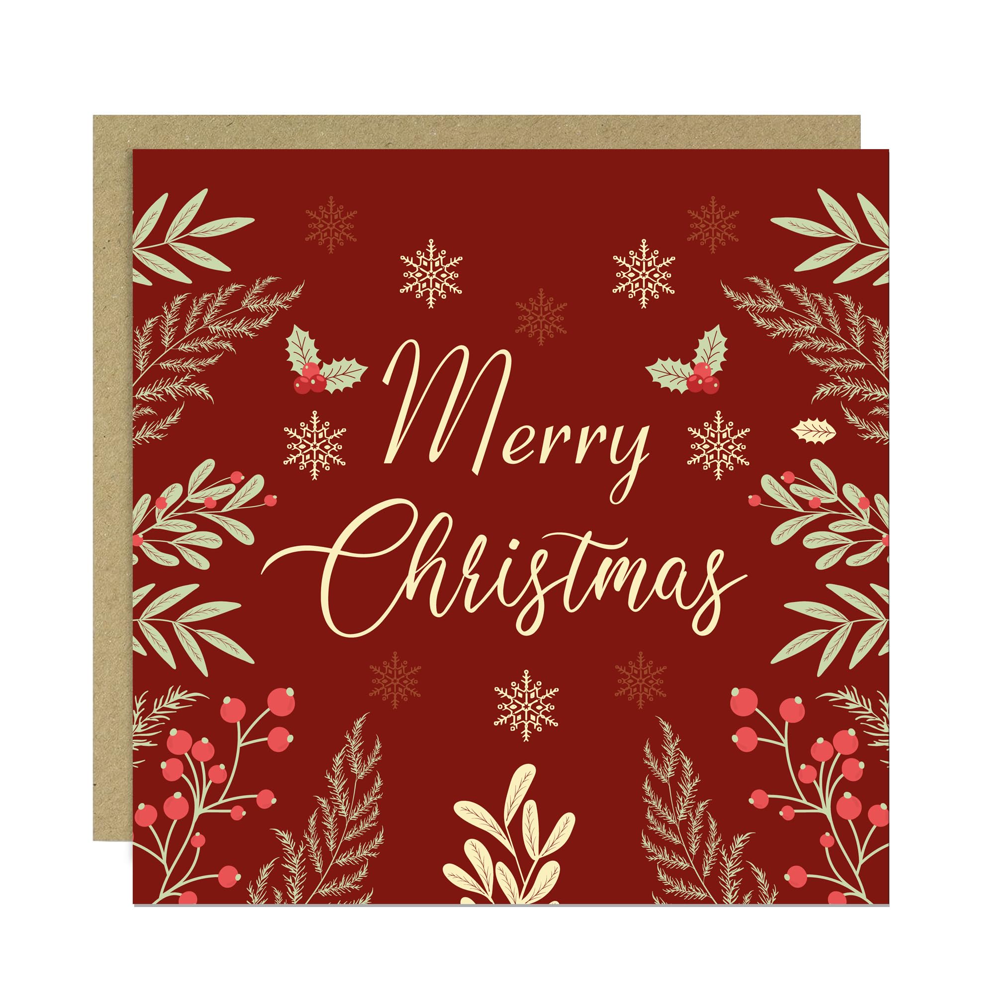RED OCEAN Floral Christmas Card For Family and Loved Ones Seasons Greetings Xmas Card For Friends Neighbours Colleagues Teachers 145x145mm With Kraft Envelope