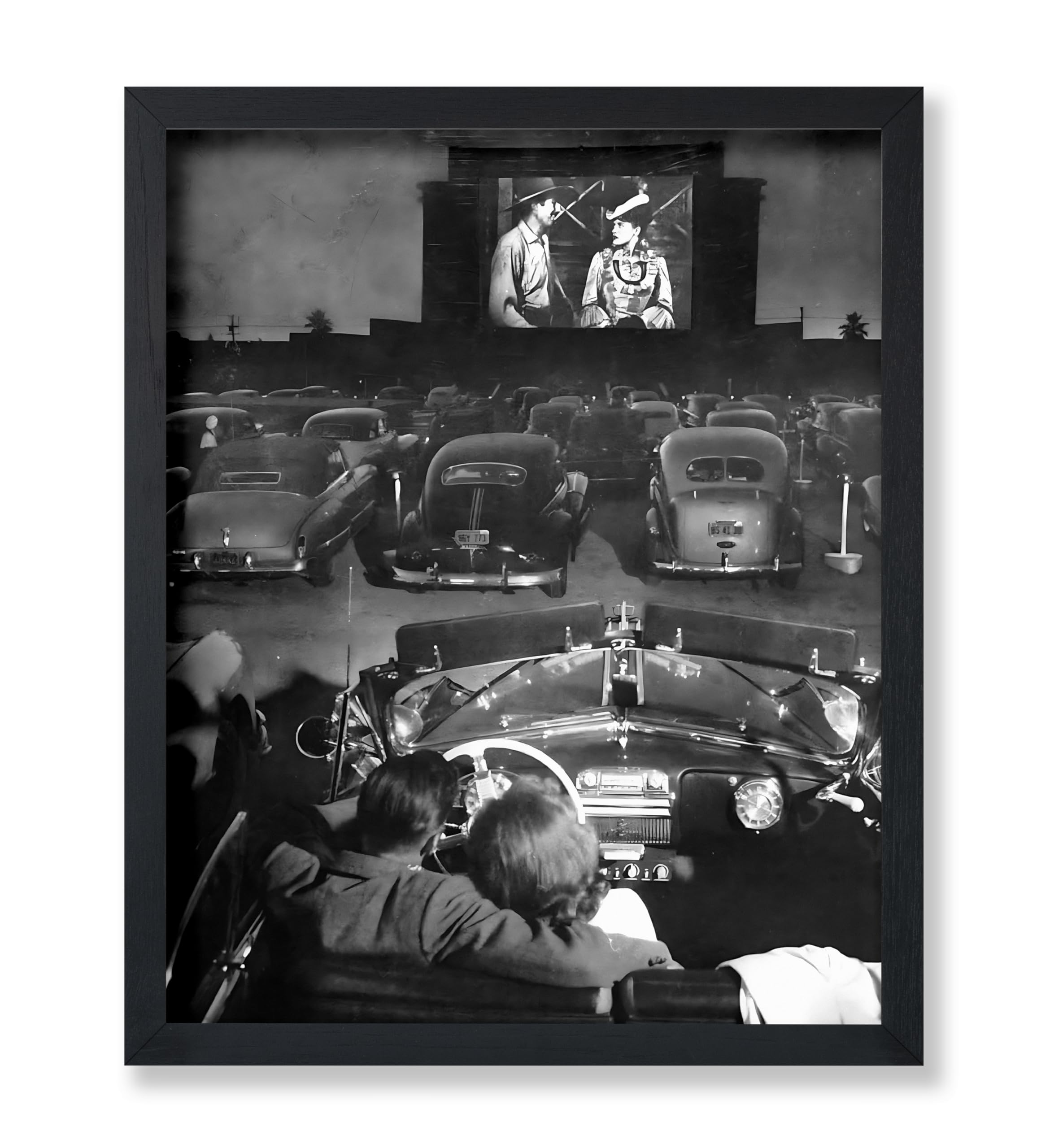 Poster Master Drive In Movie Theater - Classic Cars Print - Couple Photography - Black and White - Valentine's Day - Romantic Bedroom or Office Decor