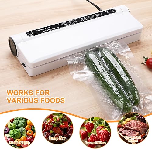 Miniatura 7 de Sellador al vacío, succión fuerte de 75 KPA, sellador al vacío de modos secohúmedo para alimentos, sello extendido de 8.268 in, 40 bolsas selladas