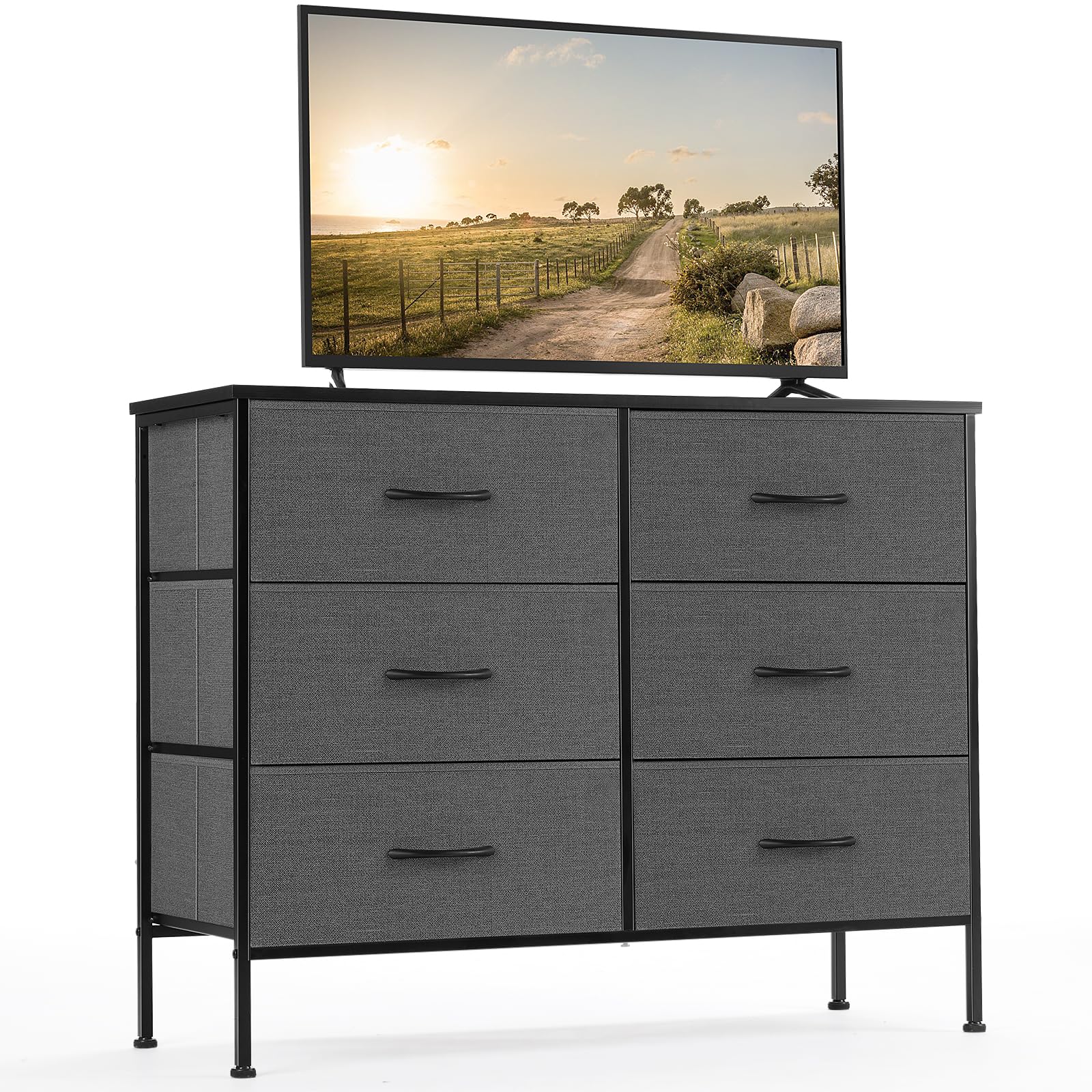 Comò retrò con motivo floreale, 100x30x78 cm, 7 cassetti, spazio di archiviazione multifunzionale, cassetti in tessuto, stile retrò, adatto per soggiorno, camera da letto, ingresso